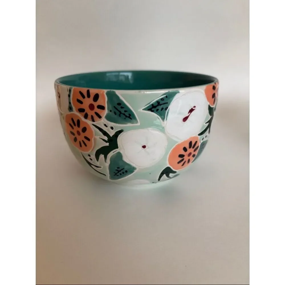 NWT Anthropologie Mathilde Turquoise Hand Painted Bowls Set Of 2